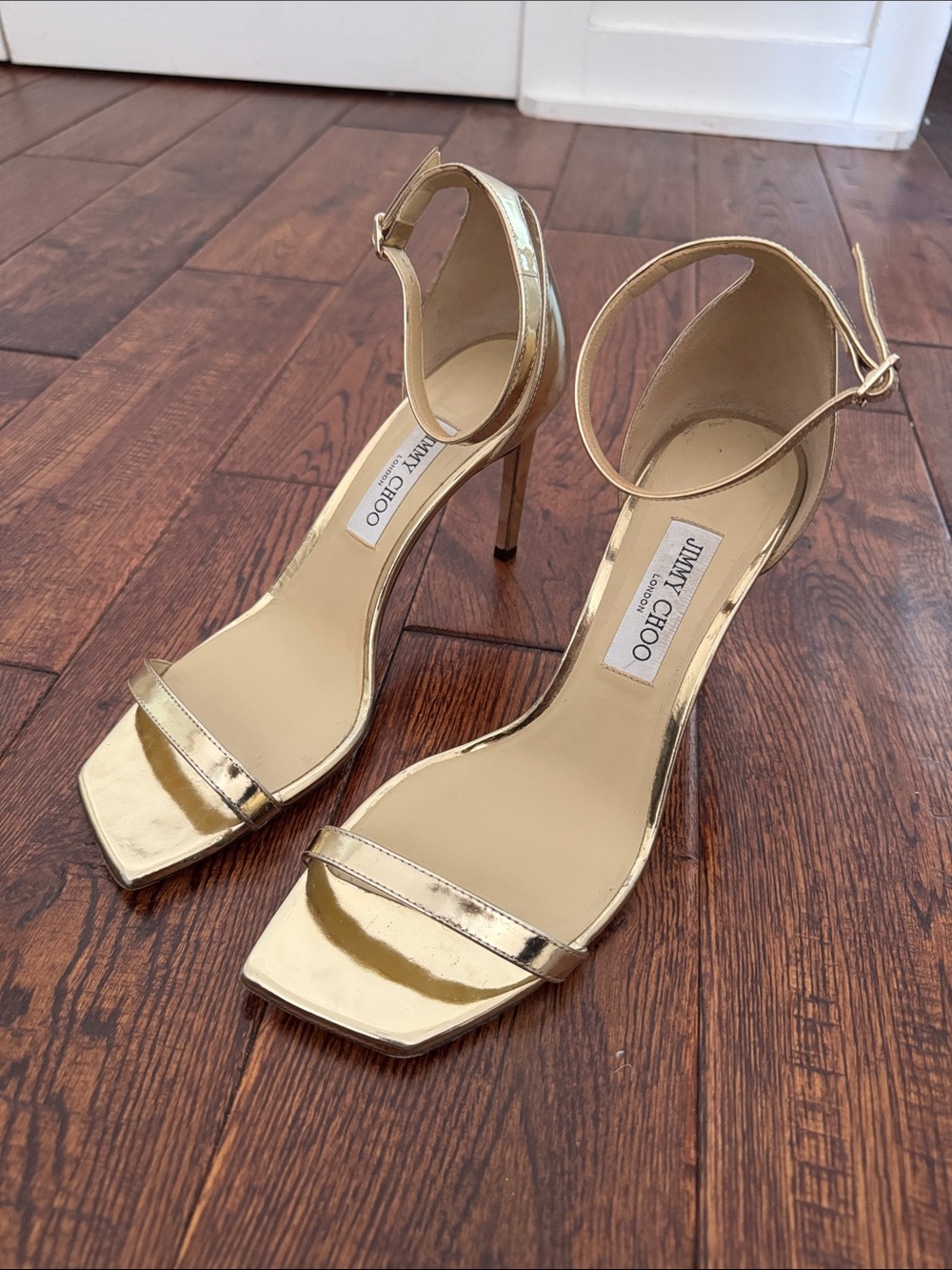 Jimmy Choo Gold Patent Leather Sandals - AUTHENTIC